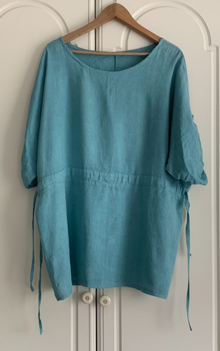 Green linen oversized - green, boxy