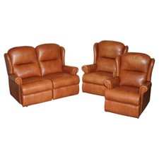 RRP £7,000 SHERBORNE LEATHER UPHOLSTERY PAIR OF RISE RECLINER ARMCHAIRS AND SOFA