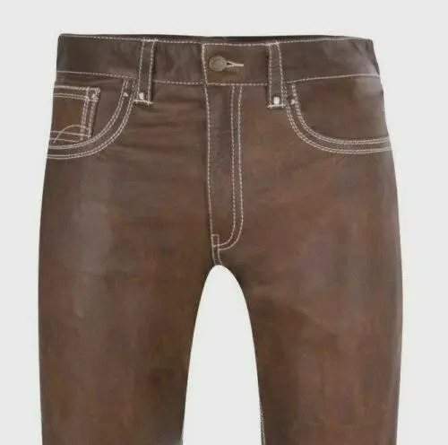 Brown leather pants men - brown,