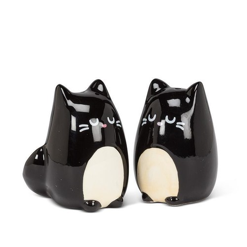 Ceramic black cat salt pepper - black,