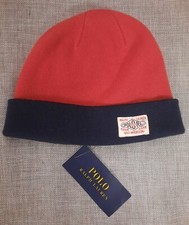 POLO RALPH LAUREN RED/NAVY BLUE KNITTED BEANIE HAT,ONE SIZE CHILD 2-4