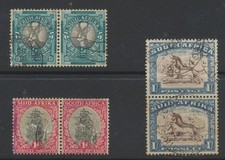 South Africa Stamps 1946 0.5d + 1d +1/- used pairs SG114/5;120 CV £30