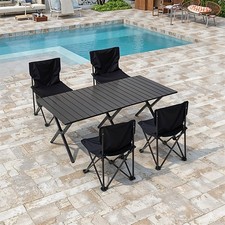 Folding Camping Table and Chairs Set Portable Roll Up Outdoor Desk BBQ Garden