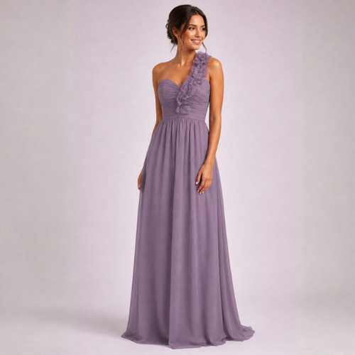 One shoulder chiffon dress - one,