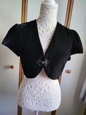 UK10 Black velvet short sleeve bolero/shrug, cropped, lined, George Collection
