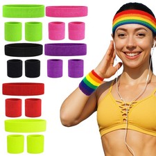 Headband Wristband Gym Yoga Squash Sports Fitness Unisex Towelling Sweatband Set