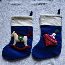 PAIR CHRISTMAS STOCKINGS Plush  one rocking horse 3D one spinning top 3D