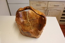 Large Carved Burl Root Wood Basket - 14" Dia