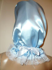ABDL SISSY SOFT BOND AGE HOOD BLUE  SATIN FRILLY LACE TRIM SATIN BOWS