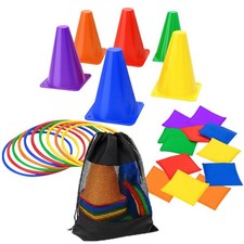 Kids PE Activity Set Cones, Rings, Bean Bags, Outdoor Garden Playground Games