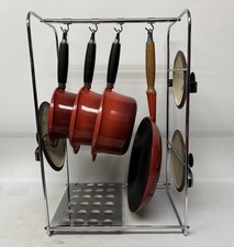 Le Creuset Saucepan Set Frying Pan & Stand Rack Red Cast Iron 20,18,16 29