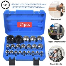 21 Pcs 12 Point Socket Set 1/2" Drive Double Hex Shallow Sockets Tool Set 8-36mm