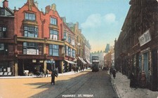 Market St Wigan With a Tram Topographical Postcard Unposted 1920s