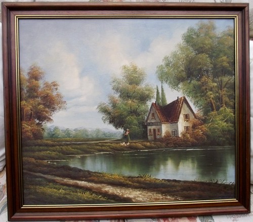 Large oil painting lakeside - large,