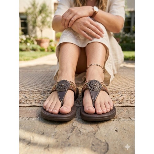 Women brown beaded thong - women's,