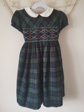 Trotters Confiture Navy/Green Tartan Charlotte Smocked Dress age 4 years