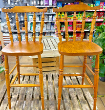 Pair Of Vintage Pine Wooden High Breakfast Bar Stools