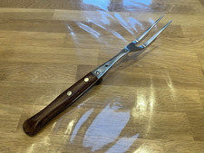 Vintage Prestige Wooden Handled Carving Fork Stainless Steel 1970s 30cm
