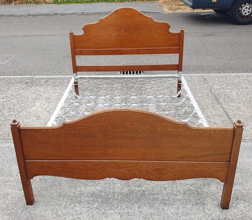 Antique solid oak double bed - double,