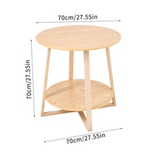 Small Oak Wooden Round Sofa Side Table Coffee End Table 2 Tier Shelf Living Room