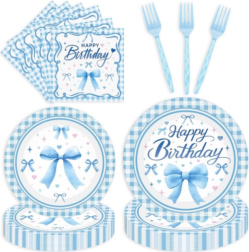 Blue gingham plaid bows - blue,