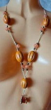STATEMENT ORANGE WOOD BEADS GOLD CHARMS LAGENLOOK PENDANT NECKLACE BOHO HIPPIE