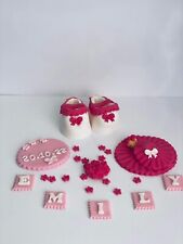 Christening baby girl shoes cake topper decoration 3D handmade 100% edible pink 