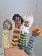 Hand Knitted Finger Puppets x4. Good Condition.