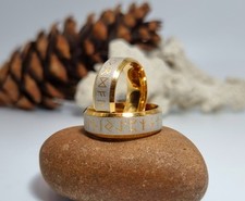 Mens Viking Gold Rune Ring Many Sizes Available Stainless Steel