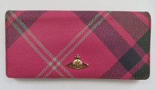 Vivienne Westwood Pink Tartan Leather Purse Wallet size 19x10cm, made in Italy