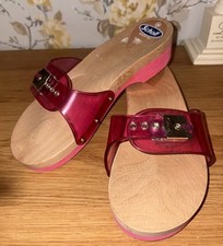 Scholl Pescura Wood Sole Exercise Sandals. Pink Transparent Rubber Slider. 5 NEW
