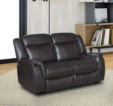 DARK BROWN High Grade Leather Gel Recliner Reclining 2 Seater Sofa - CLIFTON