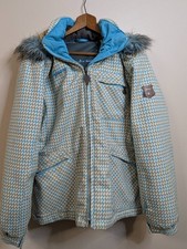 Iguana Ski Jacket Womens Medium Houndstooth Faux Fur Hood Winter Snow Coat