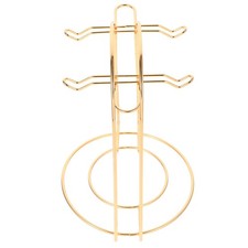  Cup Holder Set Mug Display Shelf Wrought Iron Tea Rack Wooden Stand