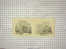 Original Old Antique Print Furniture Cabinet William Anne George Bed Chairs