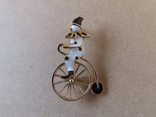 Clown penny farthing brooch - clown,