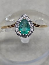 9kt Gold Zambian Emerald & White Zircon Ring Size S (2.26g) Certified