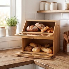 3 Compartment Bamboo Bread Bin