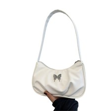 Women Underarm Bag Pleated Armpit Bag PU Leather Shoulder Bag Butterfly Handbag