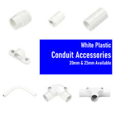 20MM AND 25MM WHITE PLASTIC CONDUIT ACCESSORIES SADDLES ADAPTORS LIDS GASKETS