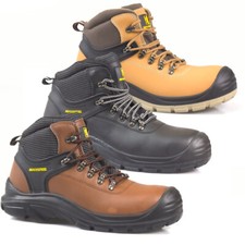 MENS WATERPROOF SAFETY BOOTS STEEL TOE CAP ANKLE LEATHER WORK BOOTS HIKER SHOES