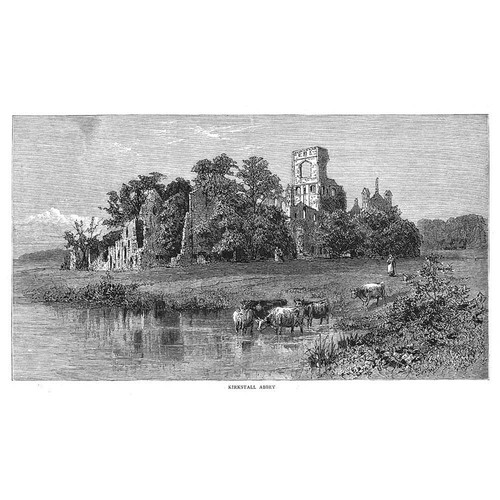 Kirkstall abbey antique print - abbey,