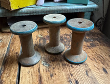 3 Vintage Wooden Industrial Textile Bobbins / Bobbin / Reels  Blue