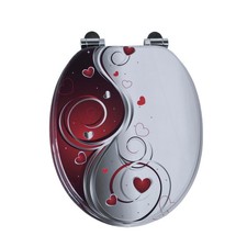 18 inch Bathroom MDF WC Toilet Seat Heart Swirl Design Easy Fit + Fittings - NEW