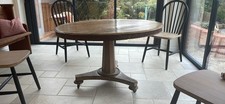 Victorian Pedestal Round Dining Table with Casters Solid Wood