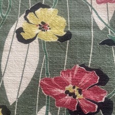 Barkcloth 6 yds + Fabric Vintage 60's Flowers Eliptical Shape Greens Red Black 