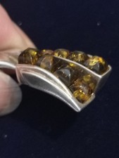 Unique 925 Silver Sterling Silver Baltic Amber Asymmetric  Pendant signed RR