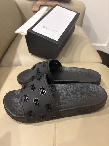 Gucci black monogram slide - black,