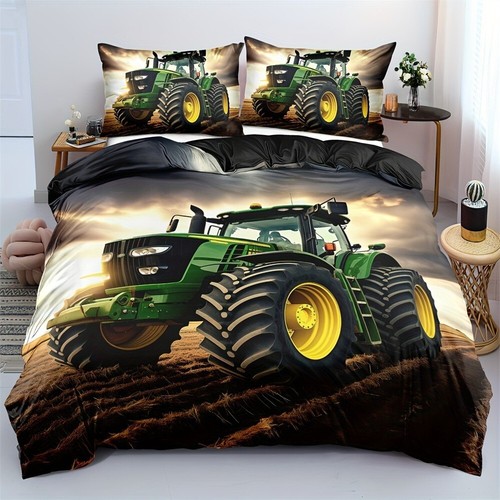 Green tractor quilt cover - green,