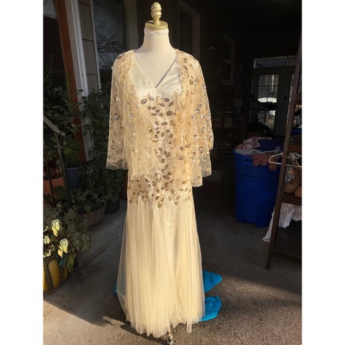Champagne sequin beaded tulle - beaded,